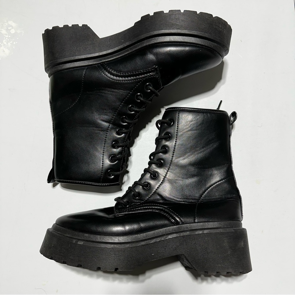 STREETWEAR SOCIETY Black Combat Boots Chunky Grunge Alt Y2K Unisex